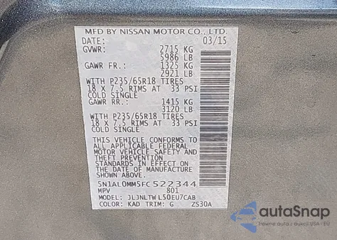 2015 Infiniti Qx60 from USA, damaged, VIN 5N1AL0MM5FC522344